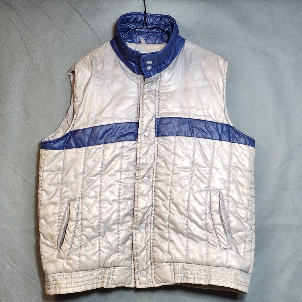 Wind River Vintage Nylon Puffer Vest Gray & Blue 80s Men Size Large Snaps